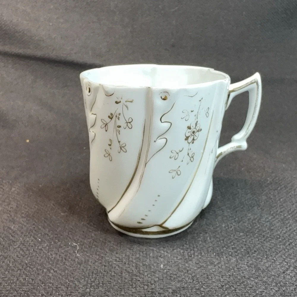 Antique Victorian Spiral Swirl Porcelain Teacup Saucer Gold Gilt Floral Tea Cup